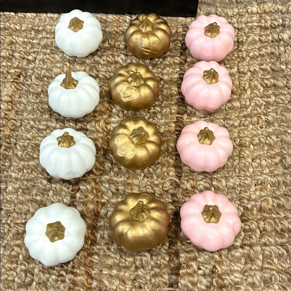 Set of 12 Decorative Mini Pumpkins in Gold, White, and Pink